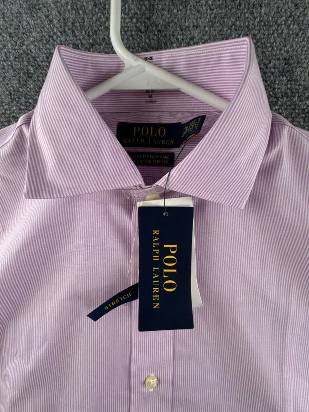 NWT Polo Ralph Lauren Pink Striped Classic Fit Easy Care Cotton Stretch 15 32/33